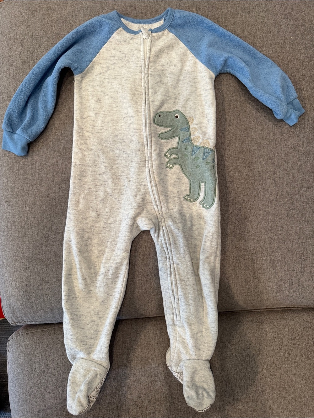 Baby Blue & Gray Dino Footed One-Piece